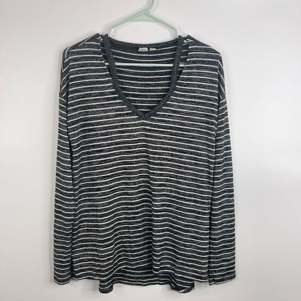 Gap Womens Top Shirt Size S Black White Striped Long Sleeve Keyhole Neck Sweater